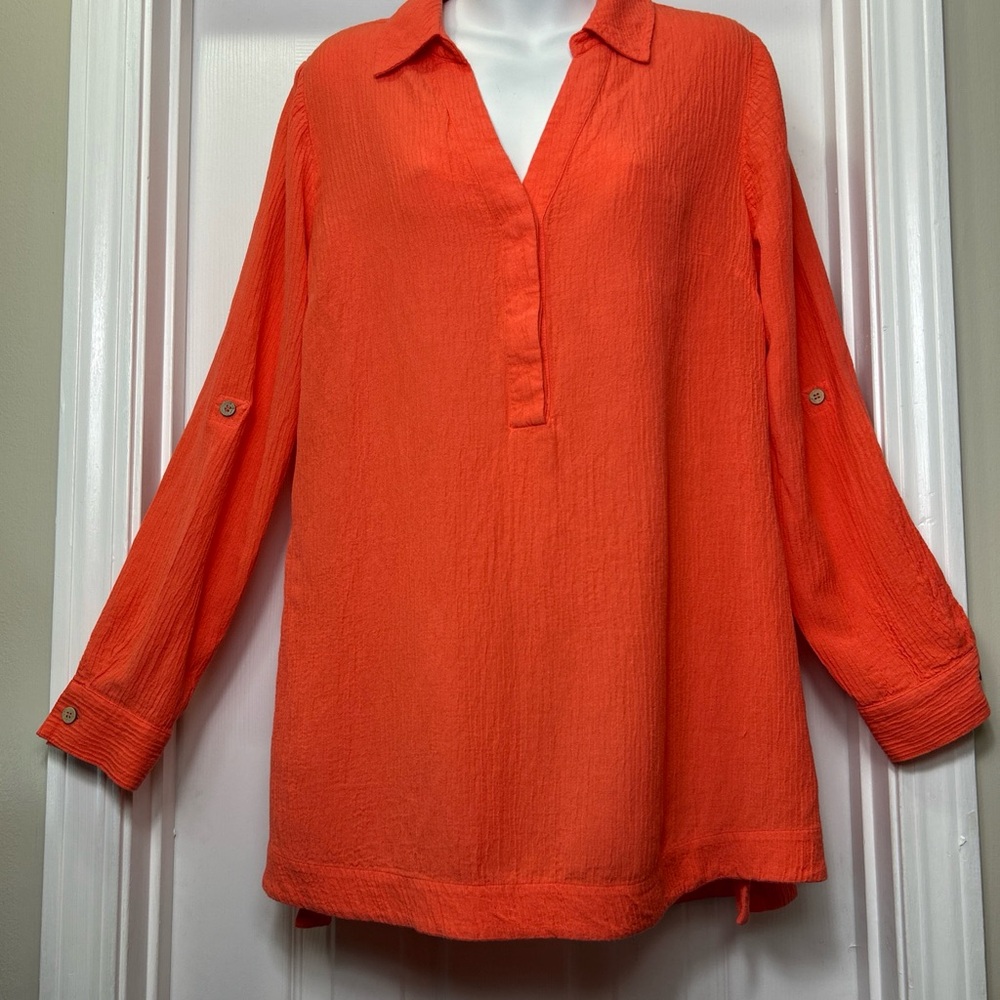Soft Surroundings Key Biscayne Gauze Tunic Orange Peach Womens Medium